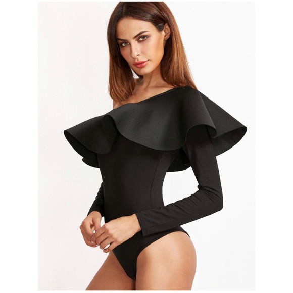One shoulder ruffle frill long sleeves bodysuit - Picture 2 of 7